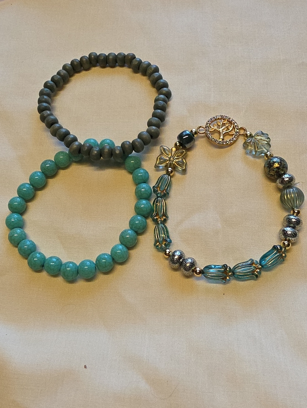 Handcrafted Turquoise & Gray Beaded Bracelet Set - Unbranded